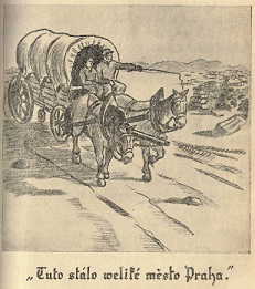 "Tuto stálo veliké město Praha." - ilustrace z knihy Velké proroctví Sibyly, Královny ze Sáby (1936).