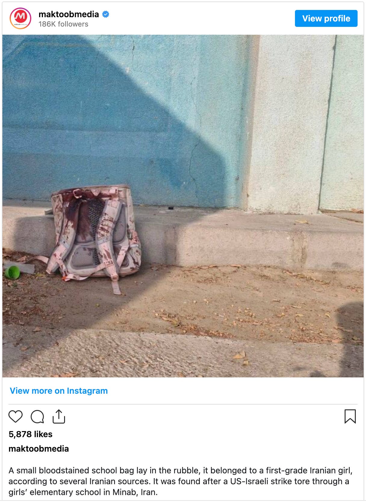 Batoh – jediné, co zbylo z íránské školačky