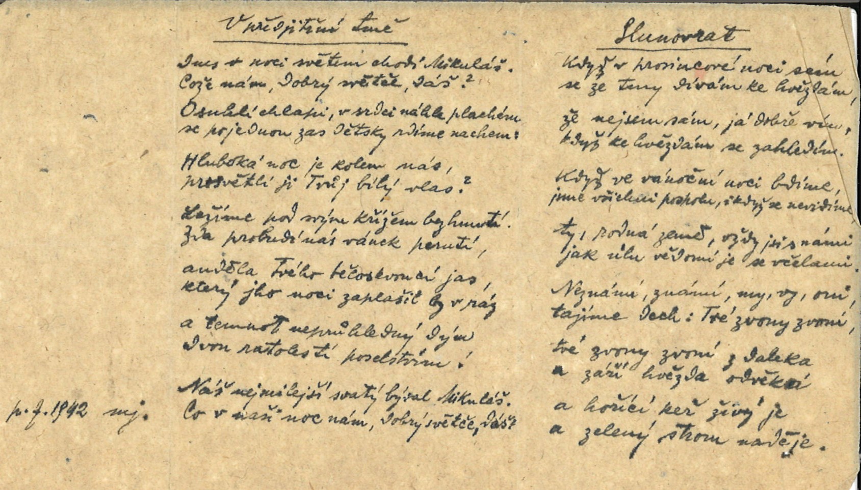 Rukopis veršů. Národní archiv, f. Josef Nestával, nezprac.